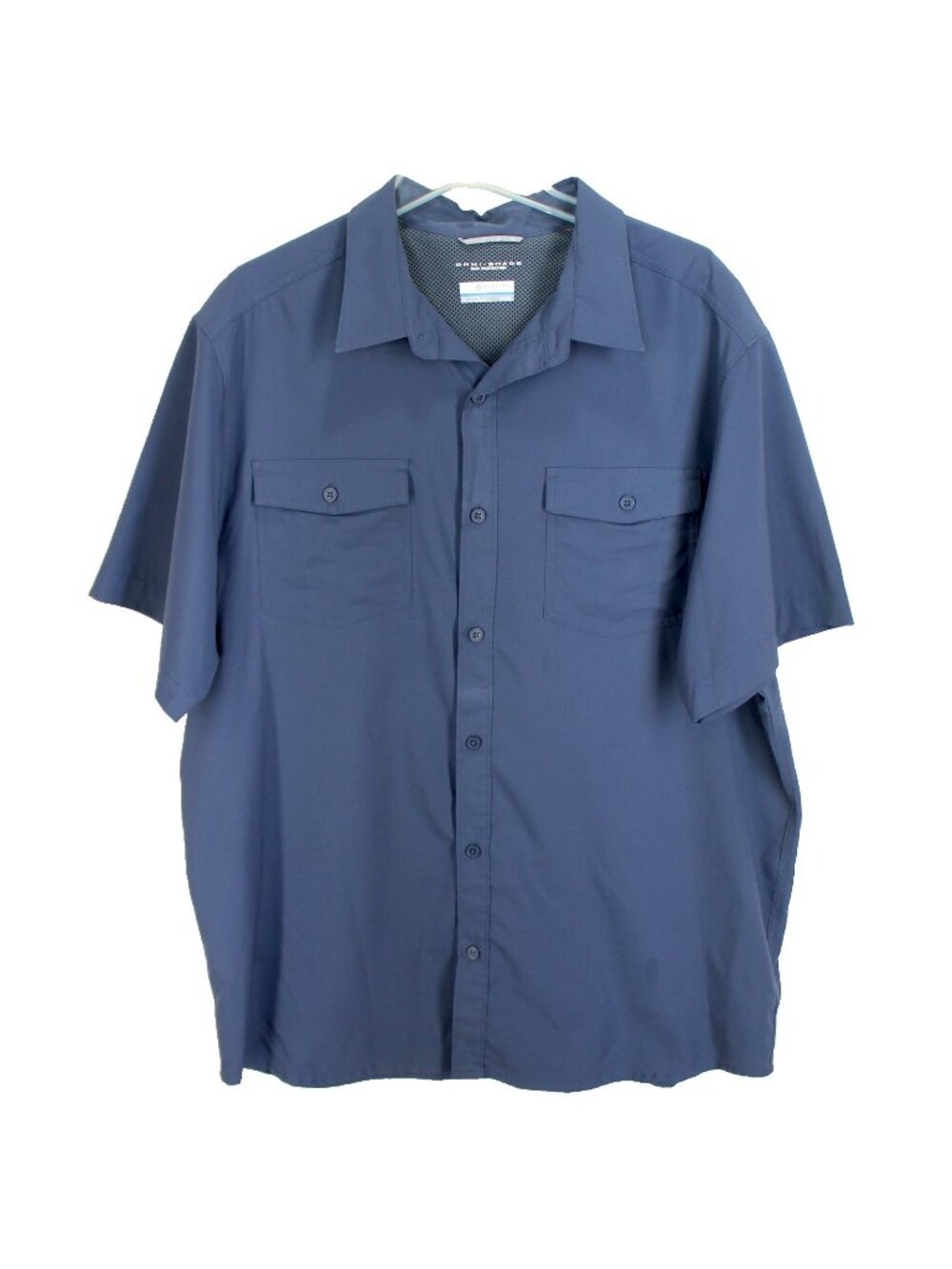 Columbia Omni Shade Shirt Mens Size XL Blue Short Sleeve Collared Button Front